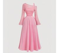 Abito da donna rosa con maniche a trombetta e spalle scoperte in rete 2 in 1, stile occidentale, vintage, anni '70, adatto per The Bachelorette L,M,S,XL,XS,XXL,XXS,XXXL,XXXXLColore unicoTessuto in tul