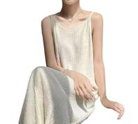 Abito da donna senza maniche, ampio, con bretelle, linea ad A, pieghettato, gonna lunga da spiaggia, lunghezza alla caviglia, tinta unita, per vacanze, feste, stile coreano, alla moda (XL bianco)