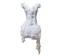 Abito da donna senza maniche con scollo a V irregolare balza femminile abiti da festa estiva, bianco, L