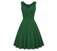 Abito da donna senza maniche con scollo a V, linea ad A, per damigella d'onore, cocktail, feste, estivo, aderente, corto, avvolgente, Verde, L