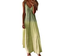 Abito da donna senza maniche con spalline sottili e scollo a V, da spiaggia, hawaiano, maxi abito lungo estivo e autunnale 2024, O-77 Giallo Senape, XXXXL