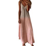 Abito da donna senza maniche con spalline sottili e scollo a V, da spiaggia, hawaiano, maxi abito lungo estivo e autunnale 2024, O-77 Rosa, XXXL