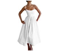 Abito da donna senza maniche, linea ad A, schiena scoperta, tinta unita, elegante, per il tempo libero, arioso, bianco, M