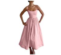 Abito da donna senza maniche, linea ad A, schiena scoperta, tinta unita, elegante, per il tempo libero, arioso, Colore: rosa., XL