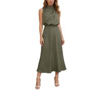 Abito da donna, senza maniche, maxi lunghezza, per l'estate, con dettagli di design, tra cui abito lungo formale senza maniche, silhouette monopezzo coordinato, Verde militare, XL