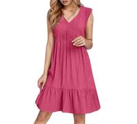 Abito da donna senza maniche, scollo a V, mini abito alla moda, casual, fluente, boho, Increspature, linea ad A, Swing 2025, abito estivo da donna, turchese, rosa intenso, XL