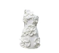 Abito da donna senza maniche senza spalline fiori 3D tinta unita pizzo sottile femminile vestito da festa, bianco, M