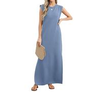 Abito da donna senza pieghe, senza pieghe, senza maniche, lungo, estivo, ampio, per spiaggia, vacanze, Blu, 4XL