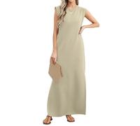 Abito da donna senza pieghe, senza pieghe, senza maniche, lungo, estivo, ampio, per spiaggia, vacanze, cachi, 4XL