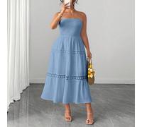 Abito da donna senza spalline con vita stretta, volant a torta, patchwork, linea ad A, tessuto strutturato, elegante, per vacanze estive, taglie forti 0XL,1XL,2XL,3XL,4XLGrafico,PianteTessuto intrecci
