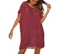 Abito da donna sexy, abito estivo a pois in pizzo da donna con scollo a V, maniche corte, mini abito casual, abito in chiffon bianco