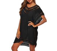 Abito da donna sexy, abito estivo a pois in pizzo da donna con scollo a V, maniche corte, mini abito casual, abito in chiffon bianco