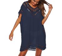 Abito da donna sexy, abito estivo a pois in pizzo da donna con scollo a V, maniche corte, mini abito casual, abito in chiffon bianco