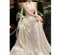Abito da donna sexy ed elegante con scollo all'americana in raso, abito da ballo da sera vintage a-line per feste, abito da sposa slim fit per la stagione del ritorno a scuola M,S,XS,XXSColore unicoTe