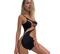 Abito da Donna Sexy See Through Mesh Patchwork Halter Mini Abiti Aderenti Streetwear Y2K Activewea-Black,S