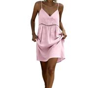 Abito da donna sottile con spalline sottili e scollo a V profondo con occhielli intaglio mini tunica abito da donna allentato swing prendisole casual estivo da spiaggia coprire corto abito in lino