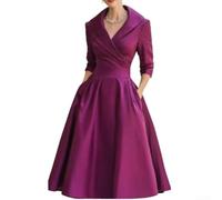Abito da donna, ST25121, elegante, a maniche lunghe, aderente, in vita, per ufficio, feste, occasioni formali, da donna (M, rosso violaceo)