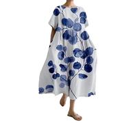 Abito da donna taglie forti, largo, boho, con motivo floreale, maxi abito in cotone che scorre, estivo, casual, lungo, Apart Fashion 42, Blu, M