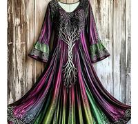 Abito da donna taglie forti nuovo versatile per tutte le stagioni, con maniche a volant, stampa creativa a motivo floreale totem, scollo a U profondo, senza maniche, elegante per vacanze 1XL,2XL,3XL,4