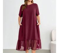 Abito da donna taglie forti primavera/estate casual ampio comodo quotidiano basic versatile snellente nero a maniche corte in chiffon con patchwork lunghezza media, outfit estivi, abito con tasche, st
