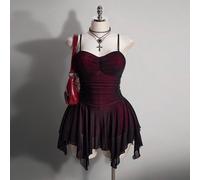 Abito da donna taglie forti stile retrò anni 2000 anni '70 anni '90 gotico nero per serate estive feste e club, Y2K in rete con canottiera aderente, orlo asimmetrico e petto arricciato 0XL,1XL,2XL,3XL
