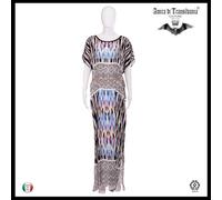 Abito Da Donna Vestito Caftano Comodo Lungo Chiffon Fantasia Tribale Moda Curvy