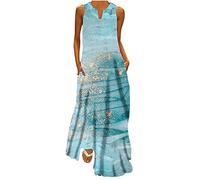 Abito da Donna Vestito Donna Estivo Abito Lungo da Spiaggia Abiti Estivi Casual Boho Scollo a V Taglie Forti Moda Senza Maniche con Tasche Elegante Tinta Unita Traspirante Comodo Maxi Dress 2024