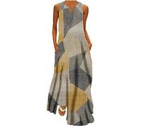 Abito da Donna Vestito Donna Estivo Abito Lungo da Spiaggia Abiti Estivi Casual Boho Scollo a V Taglie Forti Moda Senza Maniche con Tasche Elegante Tinta Unita Traspirante Comodo Maxi Dress 2024