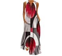 Abito da Donna Vestito Donna Estivo Abito Lungo da Spiaggia Abiti Estivi Casual Boho Scollo a V Taglie Forti Moda Senza Maniche con Tasche Elegante Tinta Unita Traspirante Comodo Maxi Dress 2024