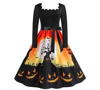 Abito da Donna Vintage a Maniche Lunghe con Colletto, Halloween, Anni '50, casalinga, da, da Ballo, da Spiaggia Abbigliamento Natale Sexy (Yellow, M)