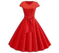 Abito da donna vintage anni '50 Audrey Hepburn Matrimonio Cocktail Serata Festa Cerimonia Casual Vintage Swing Party Dress Una Linea Rockabilly Abiti Pin Up, rosso, S
