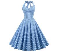 Abito da Donna Vintage Anni 50 Stile Rockabilly Swing Pinup 50s Stile Retro Hepburn con Scollo a Halter e Linea A, M