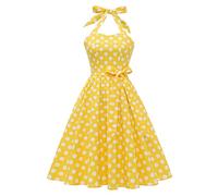 Abito da Donna Vintage Anni 50 Stile Rockabilly Swing Pinup 50s Stile Retro Hepburn con Scollo a Halter e Linea A, M