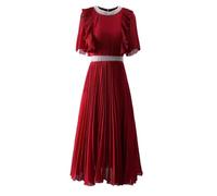 Abito da donna vintage plissettato a maniche corte alla moda Big Swing Wedding Party Bodycon abiti, 2, L
