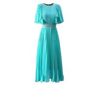 Abito da donna vintage plissettato a maniche corte alla moda Big Swing Wedding Party Bodycon abiti, blu cielo, L