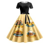 Abito da donna vintage Rockabilly, linea ad A, con scollo rotondo, con birra, Oktoberfest, regolabile, corpetto a vita, abito da sera, slim fit, per feste, Giallo chiaro, M
