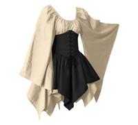 Abito da Fata Rinascimentale da Donna con Corsetto Allacciato, Mini Abito Costume Taglie Forti Beige e Nero XX-Large