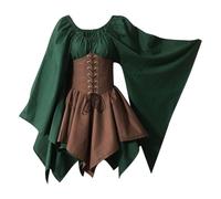 Abito da Fata Rinascimentale da Donna con Corsetto Allacciato, Mini Abito Costume Taglie Forti, Verde e Marrone caffè, Taglia XL