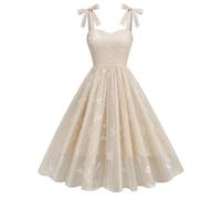 Abito da festa da donna, elegante, con design a goccia, ricamo a foglia, in rete, con inserti in linea ad A, per cocktail, per il tempo libero, feste, per le donne, beige., L