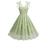 Abito da festa da donna, elegante, con design a goccia, ricamo a foglia, in rete, con inserti in linea ad A, per cocktail, per il tempo libero, feste, per le donne, verde, XXL