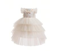 Abito da festa elegante per bambine con maniche a farfalla e balze, abito da principessa formale adatto per il primo compleanno del bambino, matrimoni, banchetti e occasioni formali, per tutte le stag