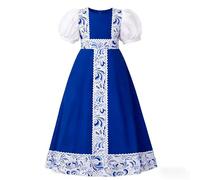 Abito da Festa Elegante per Ragazze con Maniche Lunghe e Stampa Floreale Design Moderno e vestibilità Comoda (Blue-1, 7-8 Years)