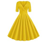 Abito da Festa Estivo da Donna retrò Anni '50 retrò A Pois da Donna Abito da Cocktail Elegante per La Pausa tè Abito Estivo Vintage Anni '50 A Maniche Corte da Donna Giallo M