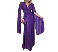 Abito da festa look elegante scollo a V profondo vestito maniche drappeggiate ab