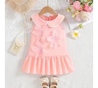 Abito da festa per bambine con colletto Peter Pan, senza maniche, a-line, decorato con fiori 3D. Il design del colletto Peter Pan e gli abbellimenti floreali 3D aggiungono un'atmosfera festiva. La sil