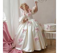 Abito da festa per ragazze con patchwork bianco e rosa, maniche a palloncino con fiocco, abito da principessa elegante adatto per feste di compleanno, damigella d'onore, ballo, Pasqua, laurea 6Y,7Y,8Y