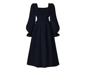 Abito da Festa per Ragazze con Scollo Quadrato alla Francese e Maniche a Sbuffo, Elegante Abito Svasato Che definisce la Vita per Occasioni Formali ed Eventi Speciali nella Stagione Autunnale.