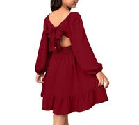 Abito da Festa per Ragazze Tween Elegante con Spalline Tagliate, Abito da Swing con Scollo Quadrato, Abito a Spazzola con Orlo a Volant, Abito da Cerimonia, da Matrimonio, da Dama di Onore, da