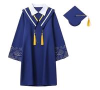 Abito da laurea accademico con cappello, set con abito da festa, tuta da laurea per bambini e adolescenti, elegante, con cappello, per tutto l'anno, blu scuro, 13-14 anni