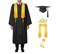 Abito da laurea e cappello - Costume unisex opaco con fascia a scialle, blu scuro/nero, per dottorato di ricerca, celebrazione di celibato, eventi, scuola superiore e università